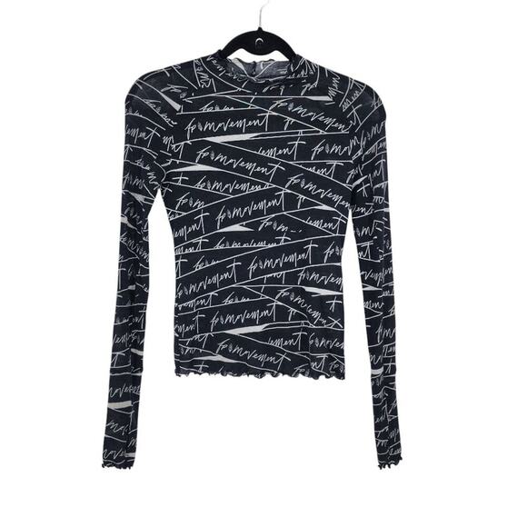 Free People Printed Top Lyocell/Elastane Blend Black/White Script Size XS - Picture 1 of 6